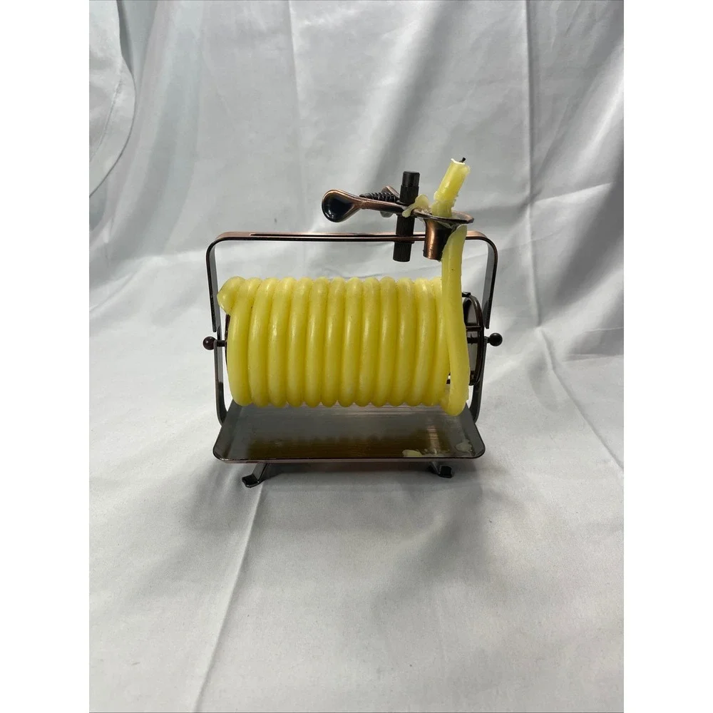 Candle by the Hour Horizontal Beeswax Coil Candle Copper‎ Tone Metal Base Yellow